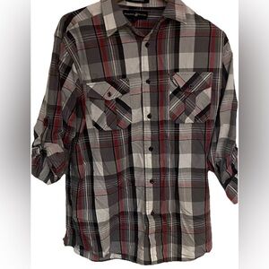 Beverly hills polo club Shirt L Plaid Button Down Roll Up Sleeve Collared